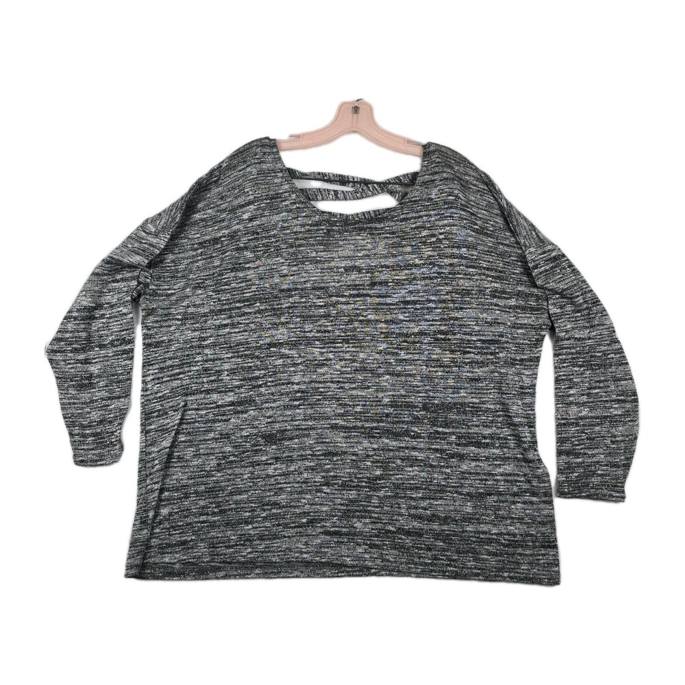 Lane Bryant Women's Size 22/24 Gray Black Top Criss Cross Back Metallic